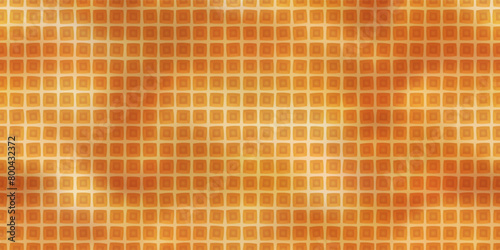 Ice cream cone texture or Belgian waffle seamless pattern. Sweet biscuit bg. Delicious crispy wallpaper with squares. Vector illustration with gradient mesh.