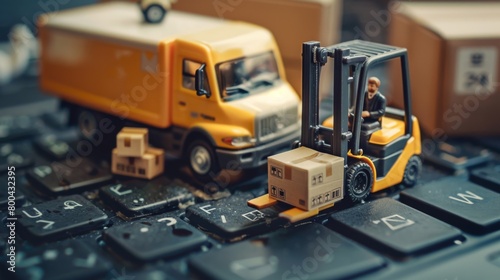 Miniature Forklift on Computer Keyboard photo
