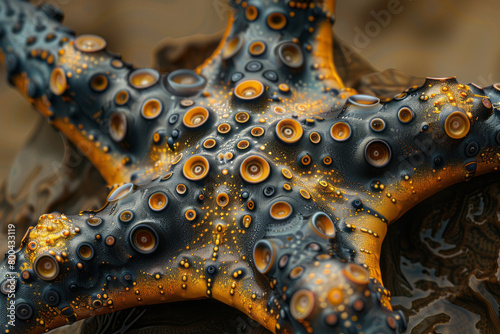 A design mimicking the surface of a starfish, focusing on its unique texture and pattern of its skin and ossicles, photo