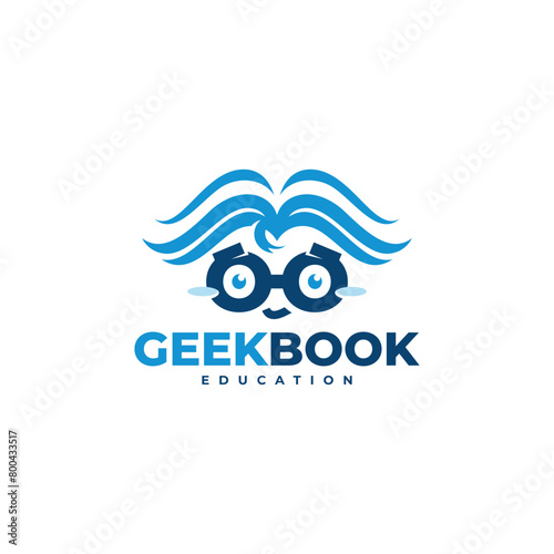 book and geeks with glasses for lovers of books, knowledge, education and digital books logo