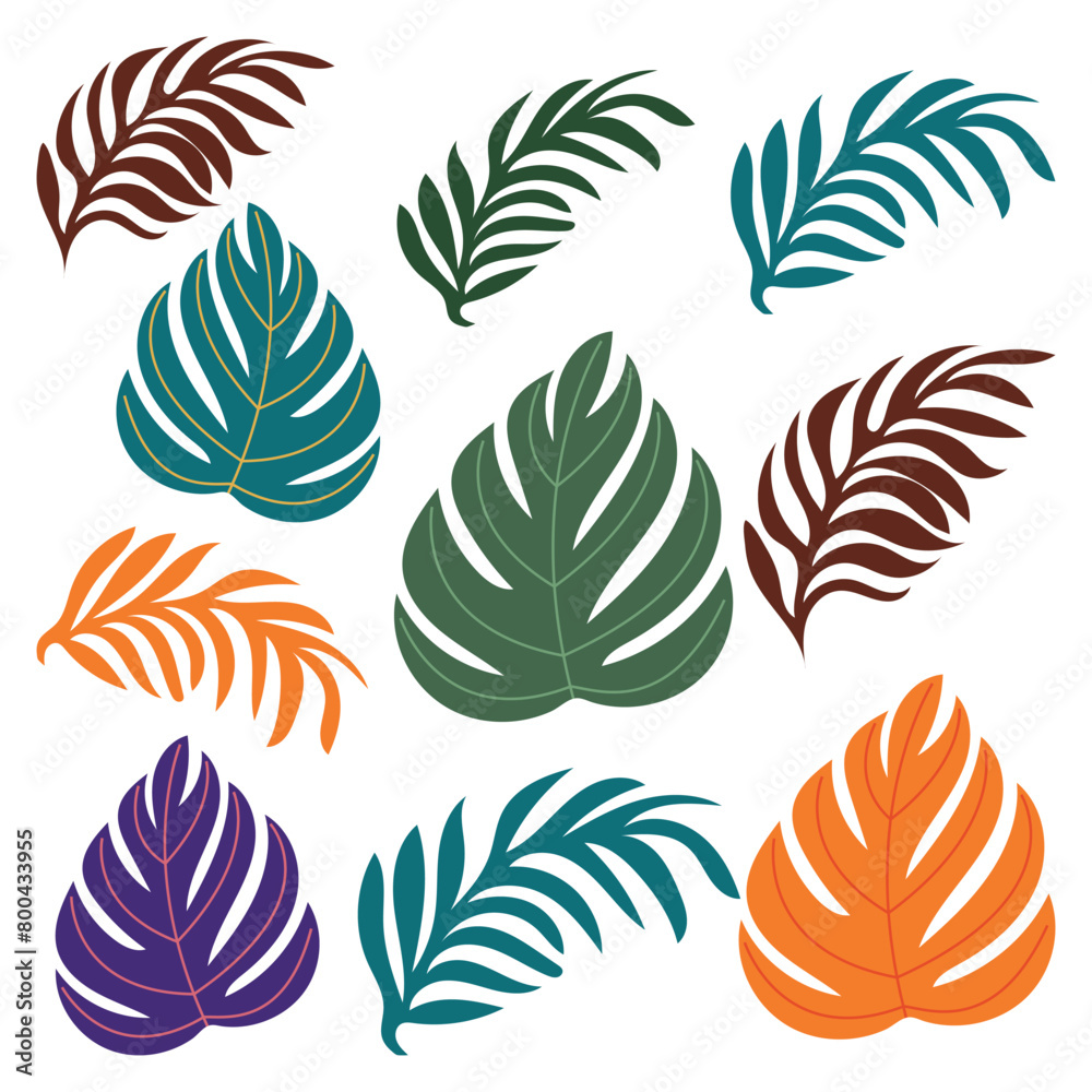 Tropical leaves, jungle leaves vector summer. Beautiful illustration on white background. Vector in pastel color. Tropical leaves, jungle leaves vector summer. Beautiful illustration on white background. Vector in pastel color.