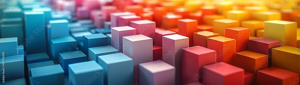 Fototapeta premium Intimate closeup of geometrically shaped gift boxes, each in a different bright color, forming a rainbow palette that adds a joyful touch to any celebration