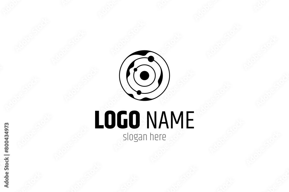 Abstract logo design Outer space solar system with spiral planetary orbits and scattered stars. Abstract logo design Outer space solar system with spiral planetary orbits and scattered stars.