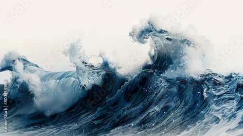 A monumental and majestic ocean wave, frozen in time against a clean white backdrop. photo