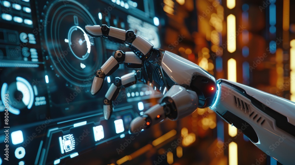 Futuristic Robotic Hands Control Science Data Technology Represent Future Powerful Technology Background Futuristic Robotic Hands Control Science Data Technology Represent Future Powerful Technology Background
