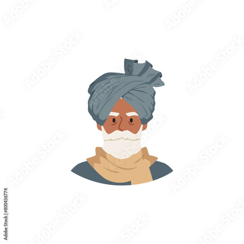 Elderly man wearing a traditional turban on an isolated background.