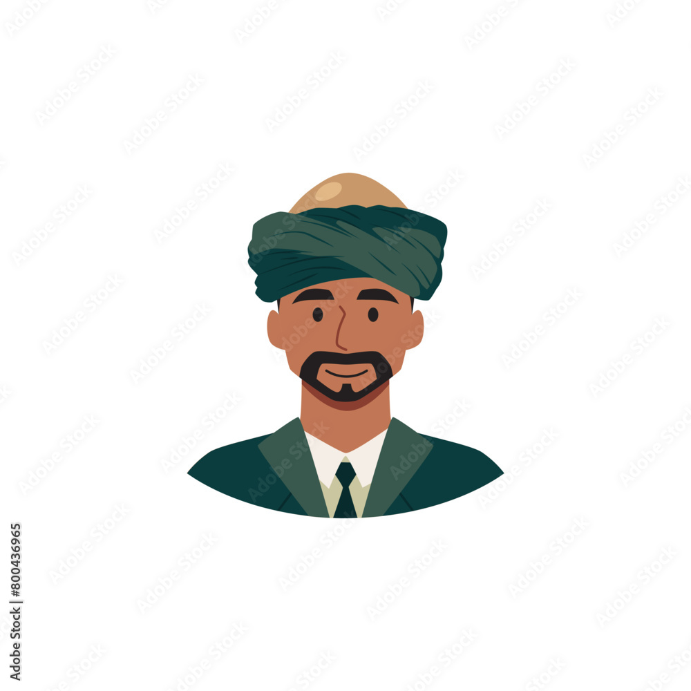 Fashion turban headdress Arab or Indian culture, Saudi oriental bearded man head hat avatar vector icon Asian portrait