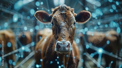 Close-Up of a Brown Cow in a Modern Dairy Farm photo