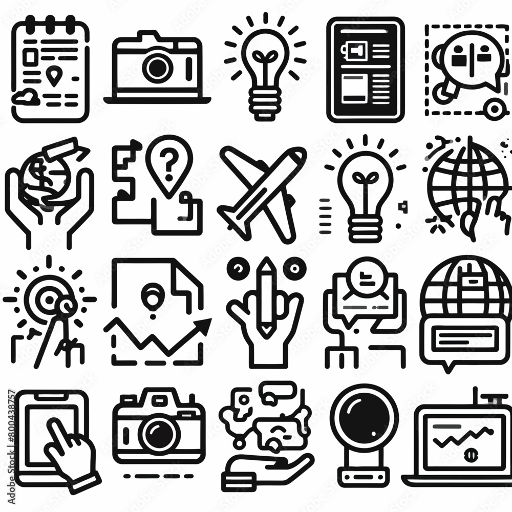 outline content creation set icon silhouette vector illustration white background, content creation, media. Linear icon collection. Editable stroke
