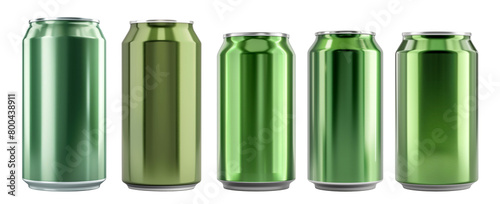 set of green aluminium tin cans