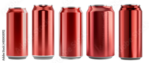 set of red aluminium tin cans