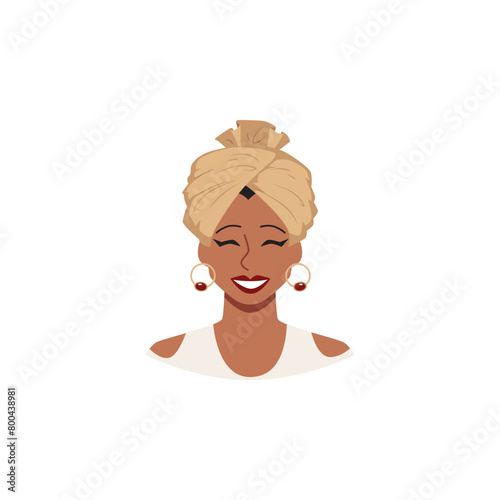Arabic, African or Asian woman in turban traditional headdress vector avatar, ethnic Eastern Muslim fashion portrait