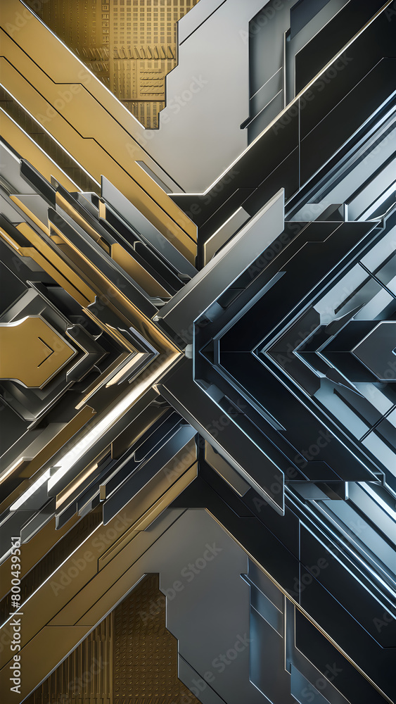 Obraz premium A futuristic design with metallic tones predominated by gold and silver hues.