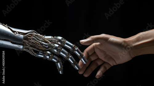 generated illustration Digital robot handshake human hand. © seanzheng