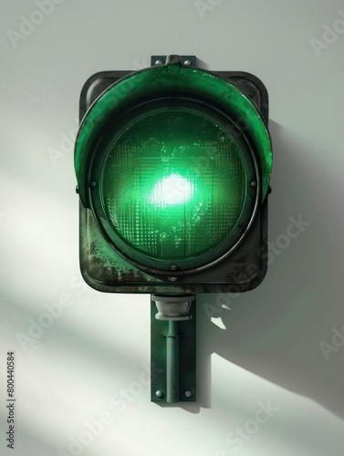 green traffic light isolated on a light neutral background