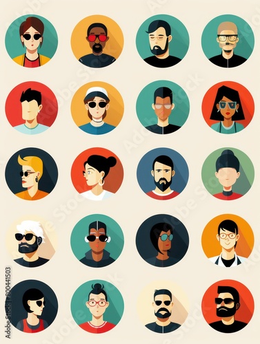 portrait illustration icons set with simple flat design