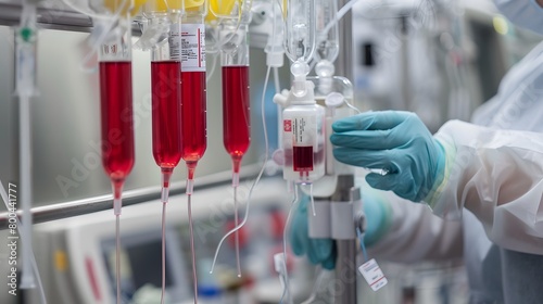 Medical professional handling blood bags at a hospital