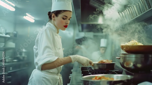 young professional female cook in her workplace