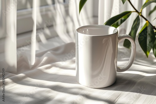 White Blank Mug Mockup in Photographic Scene created with Generative AI