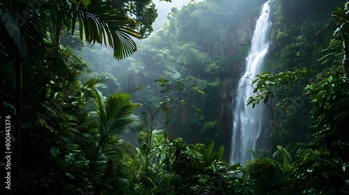 Mystical waterfall amidst lush greenery