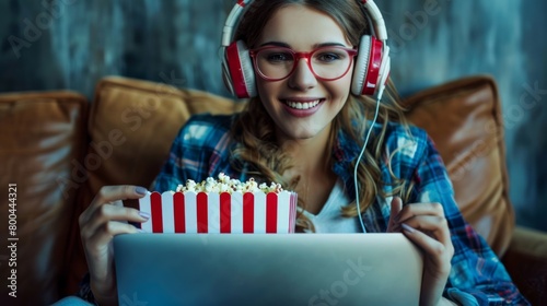 Woman Enjoying Movie at Home