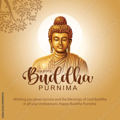 Happy Vesak Day, Buddha Purnima wishes greetings with buddha and lotus illustration. Can be used for poster, banner, logo, background, greetings, print design. abstract vector illustration design.