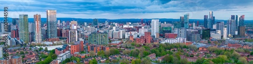 Panoramic aerial view of Manchester and Salford Skyline with a cloudy sky  photo
