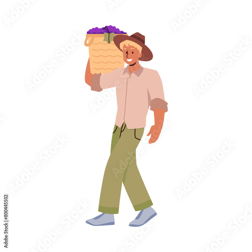 Farmer with grape basket vector illustration