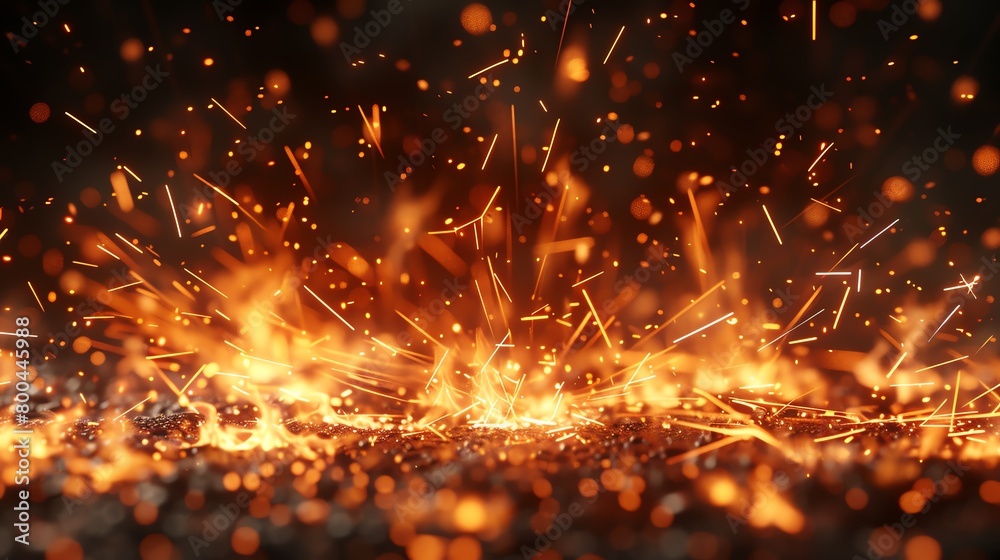 Fiery sparks dance in the darkness, casting an enchanting glow. Fiery sparks dance in the darkness, casting an enchanting glow.