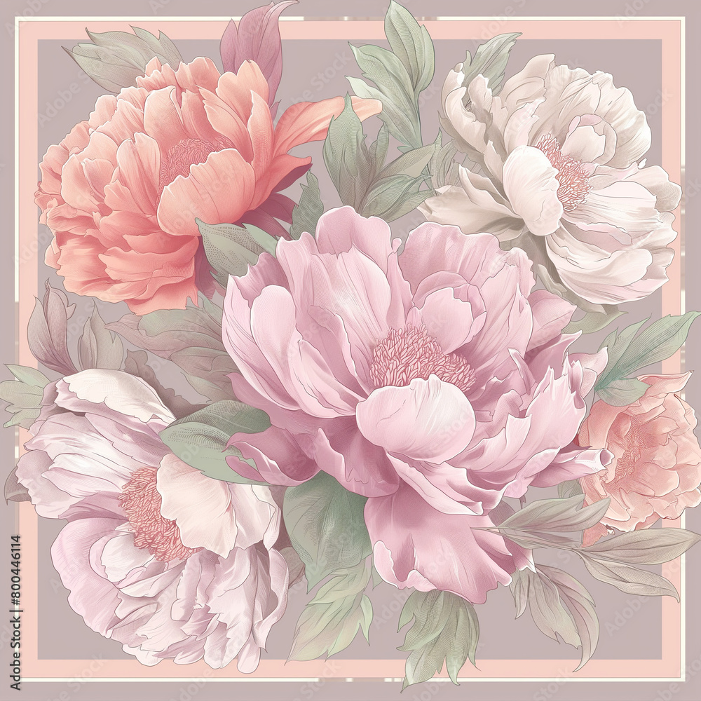 vector graphic Peony Perfection Lush peonies in soft pastel colors
