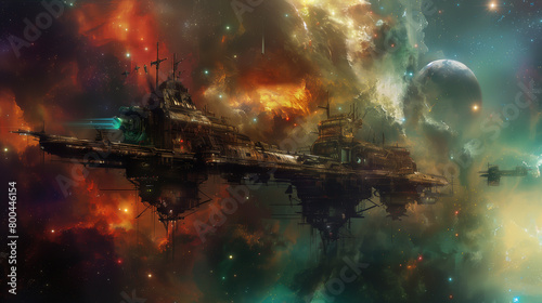 Celestial Metropolis: Space City in Nebula