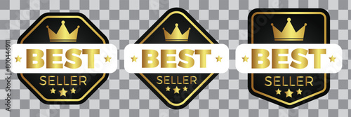 Sticker best seller set isolated premium quality in gold and black color perfect for mark best seller product. Set of best seller premium luxury metal emblem tag or sticker. 11:11