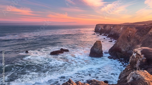 Sunset hues over rugged coastal cliffs