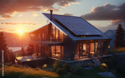 house in city with solar panels © Neha