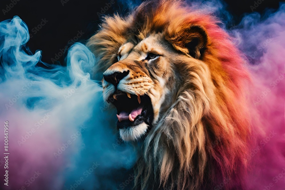 colorful Smoke in the form of a lion