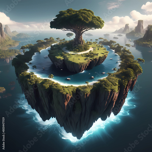 Extremely ultra-realistic photorealistic 3D, professional photography, natural lighting, volumetric lighting maximalist photo-illustration in 8K resolution, detailed, elegant an inverted flying island
