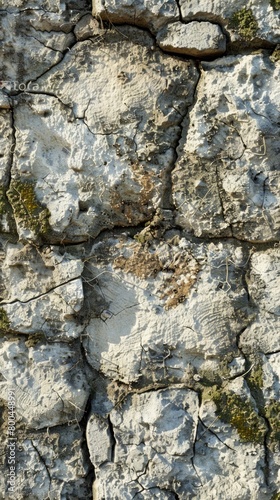 Rock wall adorned with lush green moss. Natural and picturesque textured surface