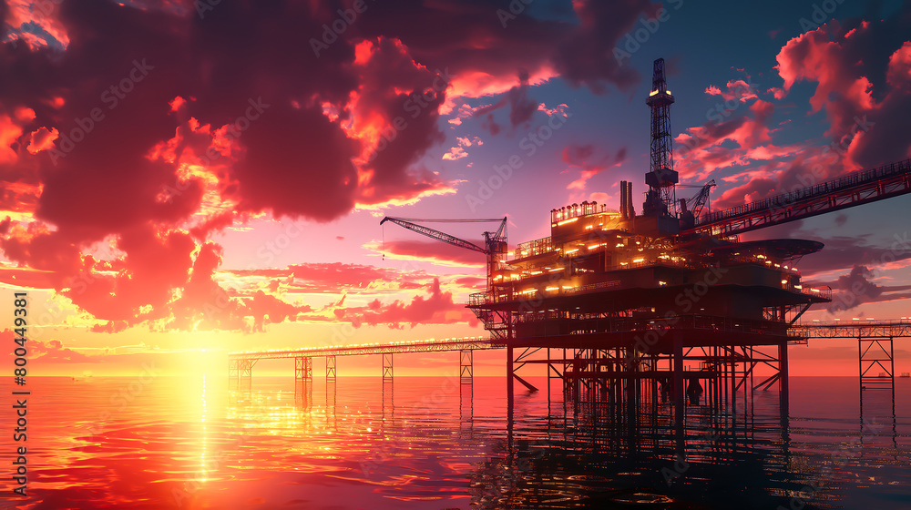 Offshore oil and rig platform, Construction of production process in the sea. Oil platform, Power energy concept Offshore oil and rig platform, Construction of production process in the sea. Oil platform, Power energy concept