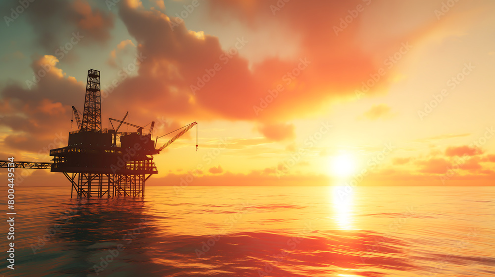 Offshore oil and rig platform, Construction of production process in the sea. Oil platform, Power energy concept