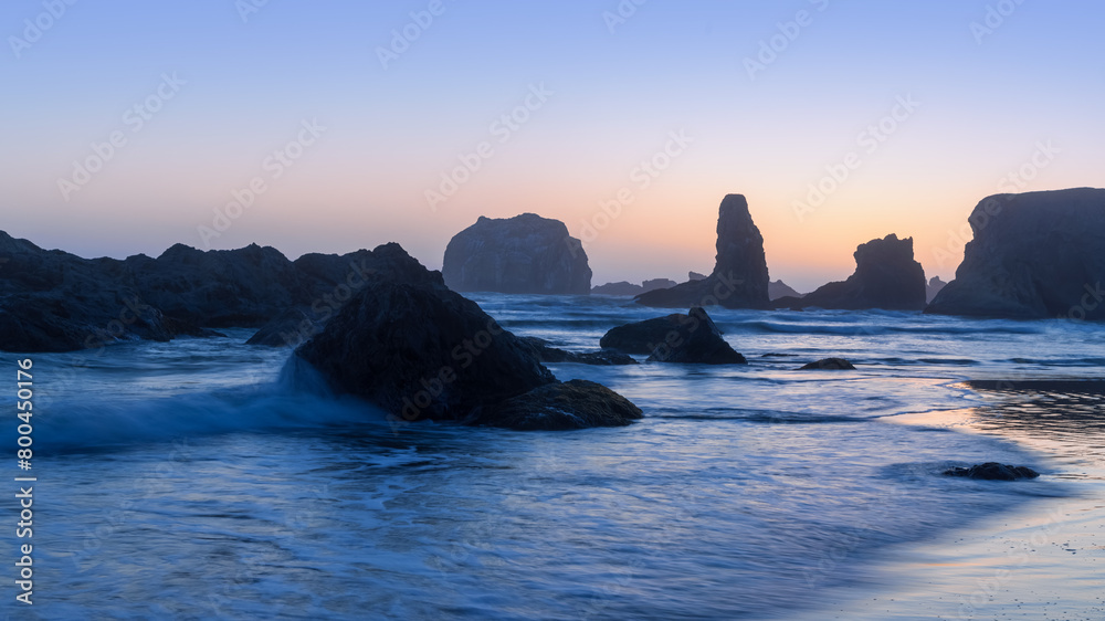 Scenic landscape of Sea stacks at Bandon beach, Oregon coast.