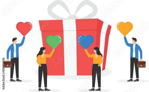 Loyalty program, gift card reward or spending bonus, shopping or sale to earn promotion prize, discount or redeem reward concept, people customer hold heart shape to redeem loyalty reward.

