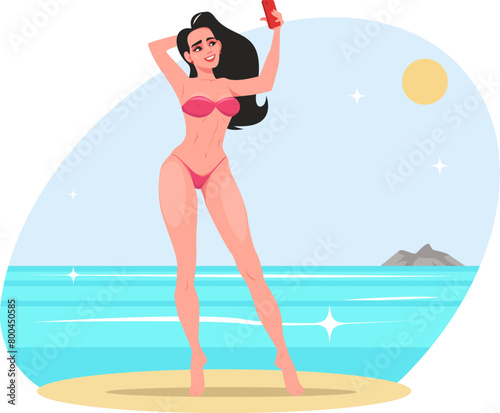 girl on the beach taking selfies with her phone