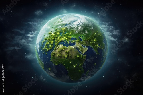 A highresolution image of Earth from space highlighting the dense forest regions in vivid green