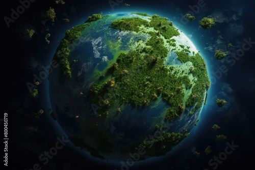 A highresolution image of Earth from space highlighting the dense forest regions in vivid green