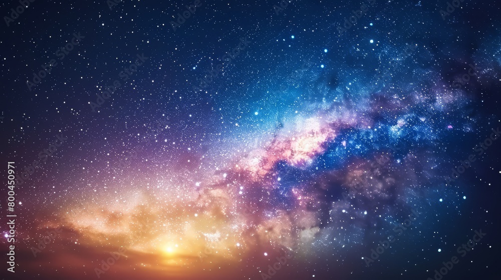 A night sky teeming with stars and a radiant beacon of blue and yellow light at its heart A night sky teeming with stars and a radiant beacon of blue and yellow light at its heart