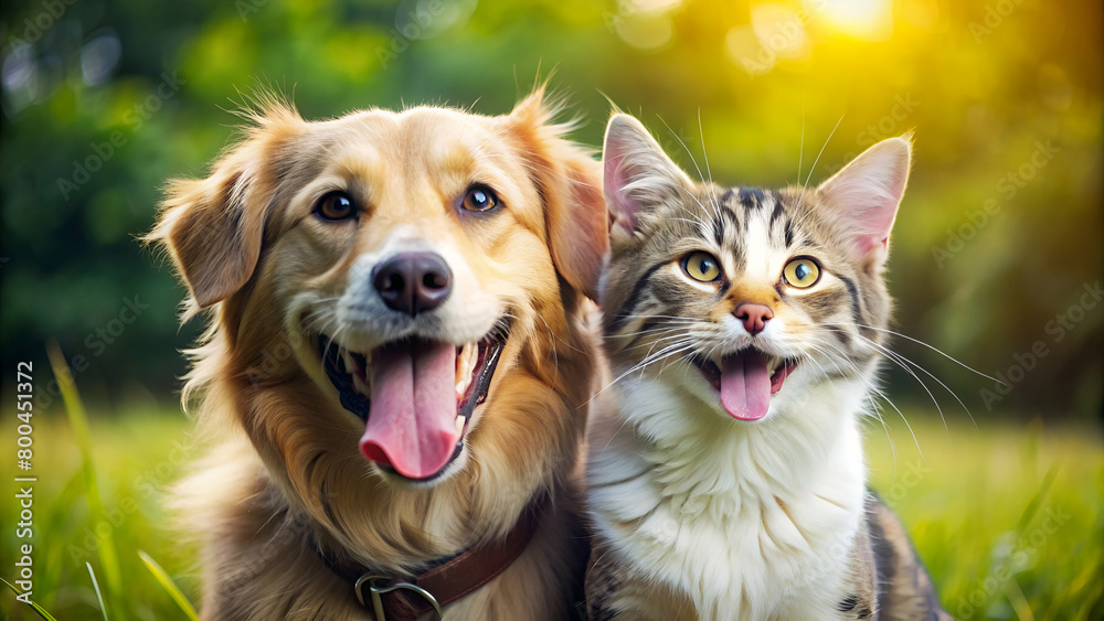 Photo of happy dog and cat