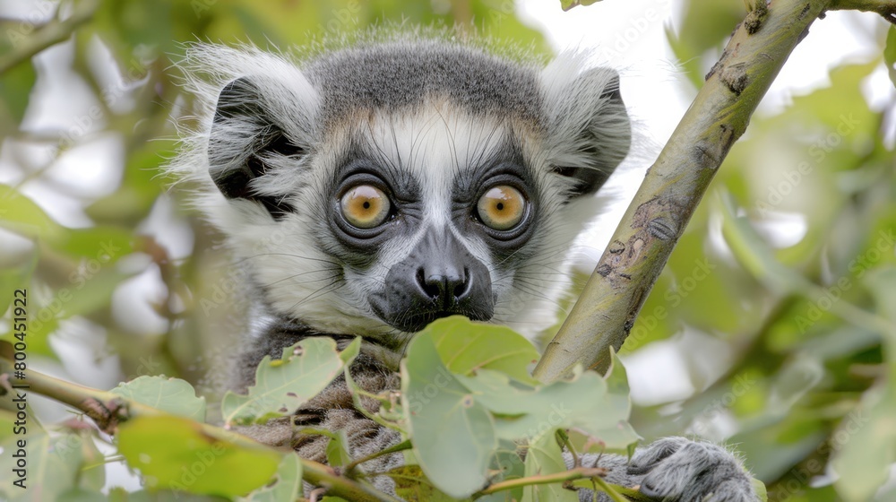 A tight shot of a monkey on a tree limb, exhibiting astonishment through its expressive face and wide-eyed gaze A tight shot of a monkey on a tree limb, exhibiting astonishment through its expressive face and wide-eyed gaze