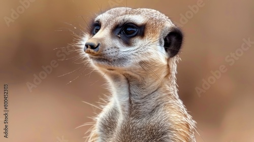  A tight shot of a meerkat's face with a blurred background