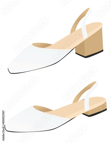White high and flat  heel sandal. vector illustration