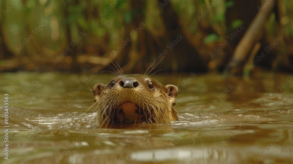 Fototapeta premium A close-up of an animal with its head above a body of water's surface